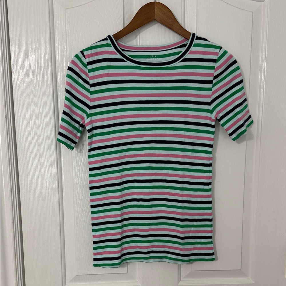 JCrew - Striped Short Sleeve Tee in Green, Pink, Black, White